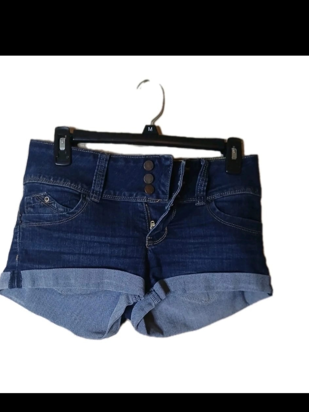 WANNA BETTA BUTT Dark Blue Denim Cuffed Women's Shorts